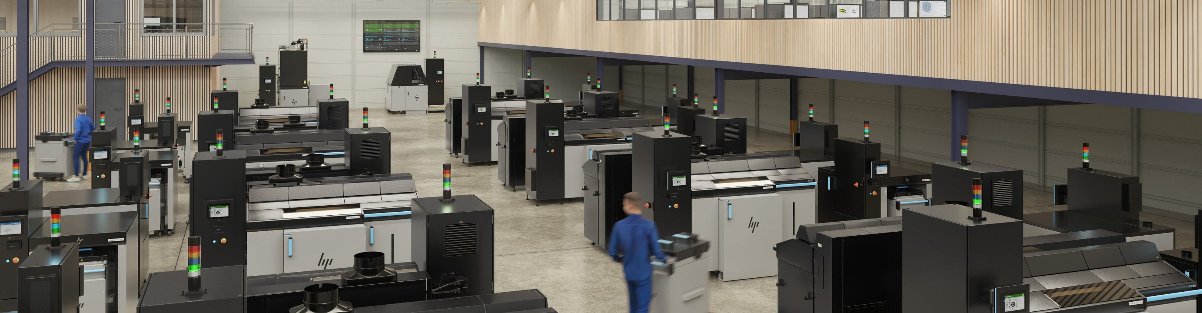 View of metal 3d printers from HP in manufacturing environment